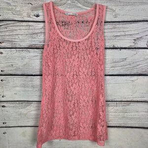 Maurices Pink Lace Sheer Tank Top Size M